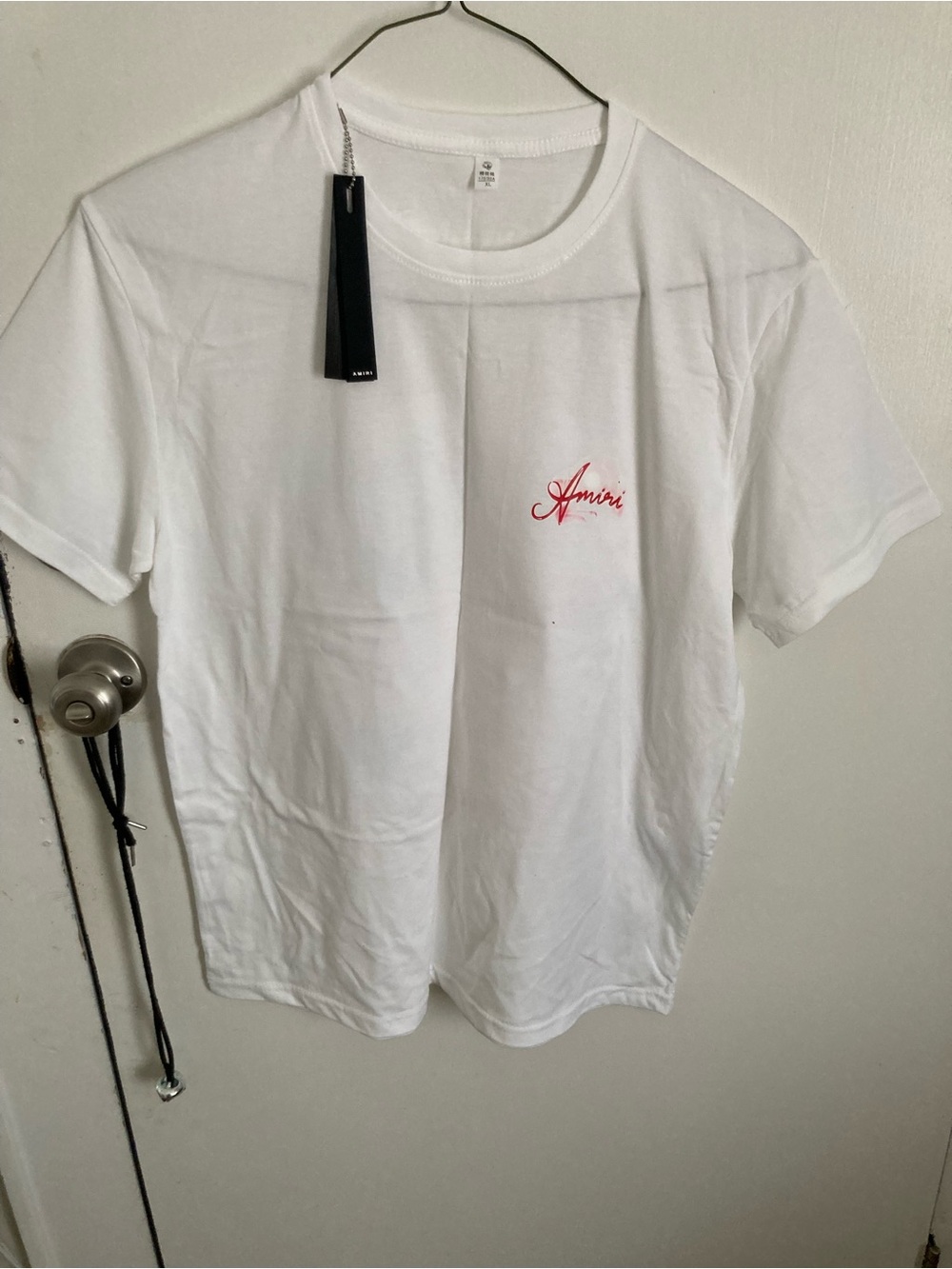 AMIRI White Short Sleeve Tee with Red Script Logo